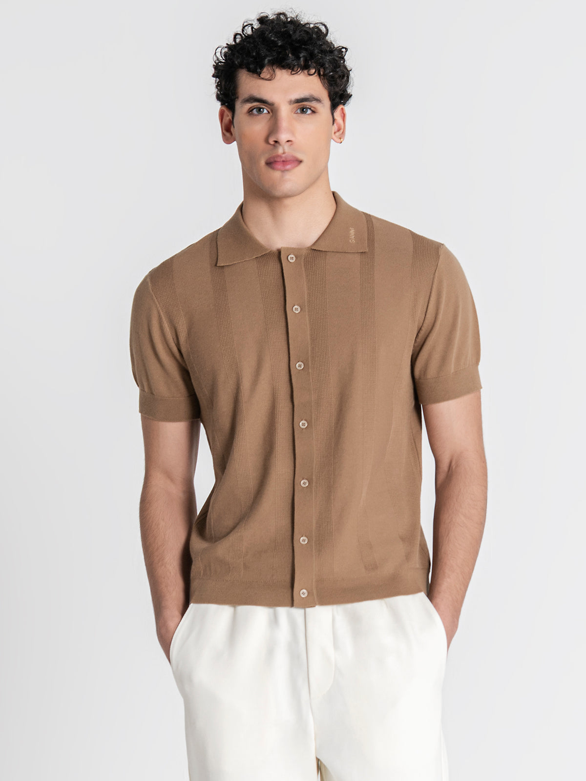 shirts / Taupe Linear Knit Shirt