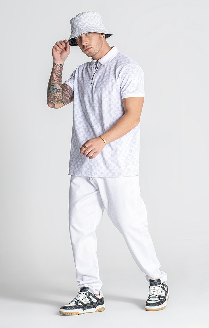 White Clone Zip Polo