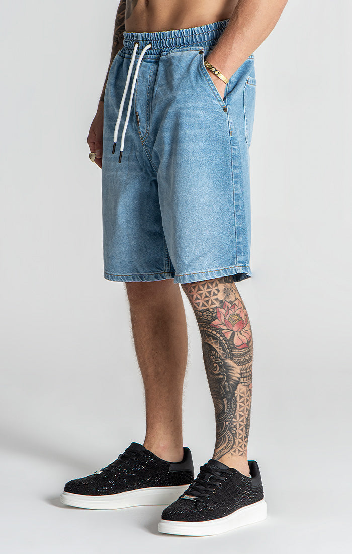 Light Blue Elastic Waist Shorts