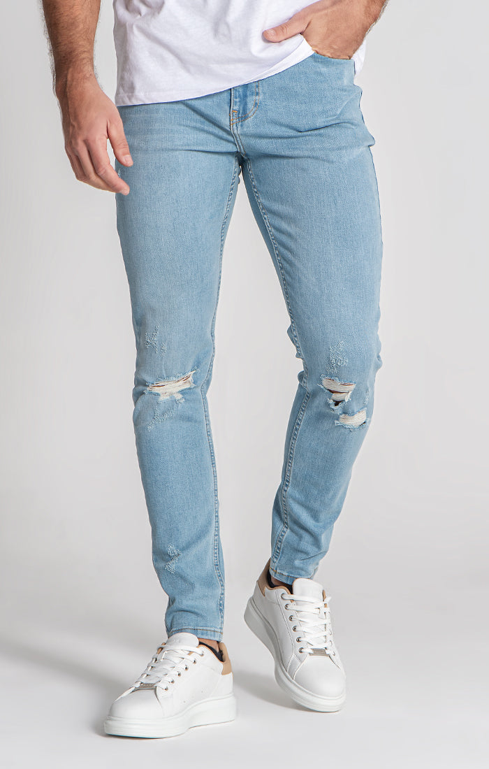 Light Blue Ripped Slim Fit Jeans