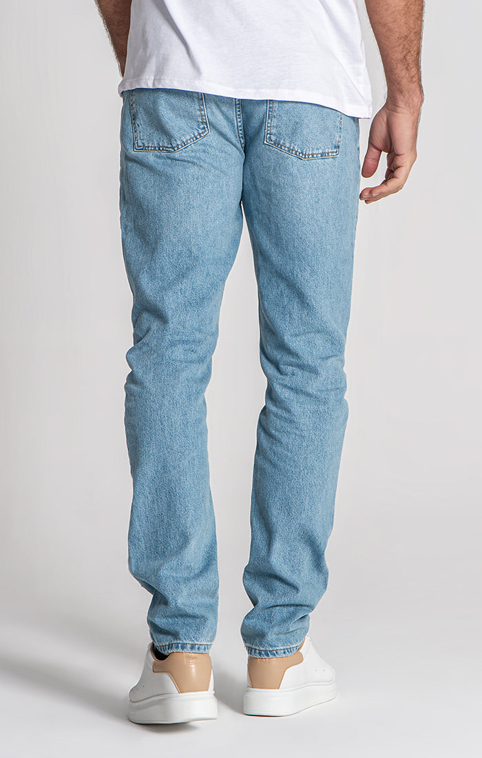 Light Blue Ripped Straight-Leg Jeans