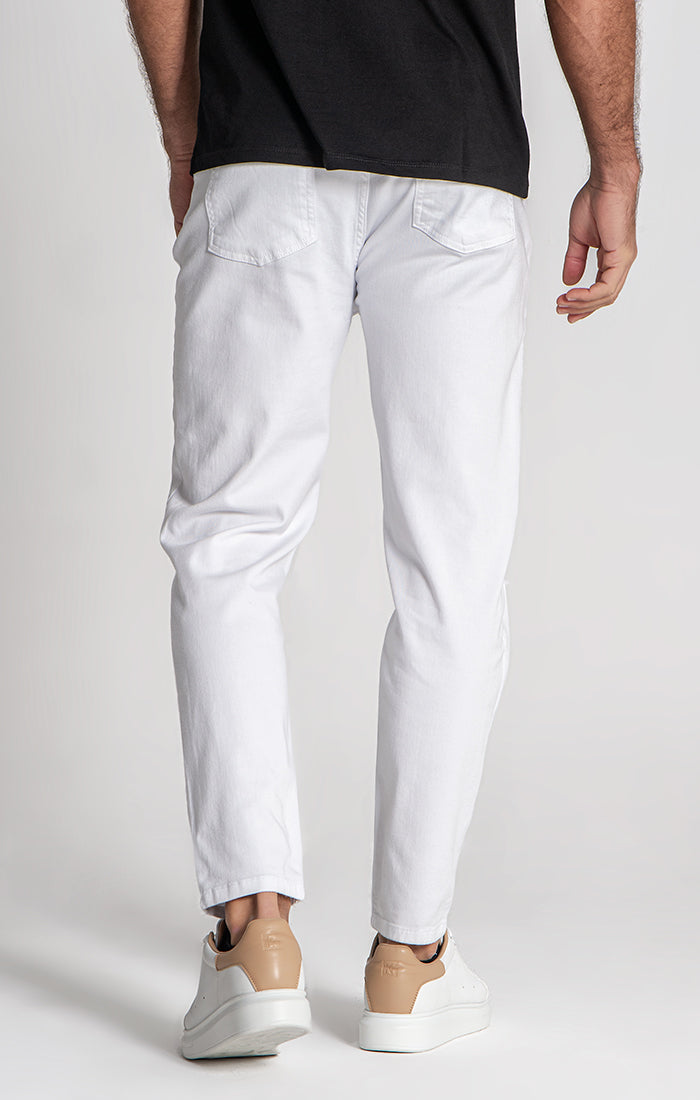 White Core Ripped Straight-Leg Jeans