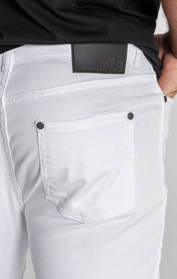 White Core Ripped Straight-Leg Jeans