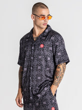 shirts / Black Tiled Satin Shirt