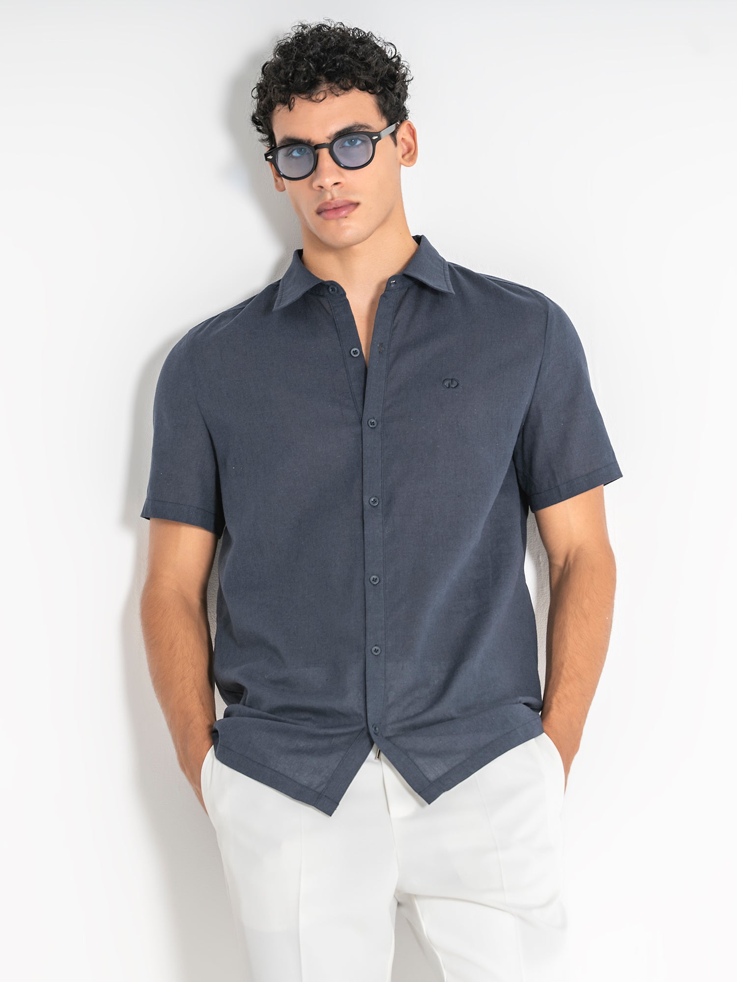 Dark Blue GG Linen Shirt