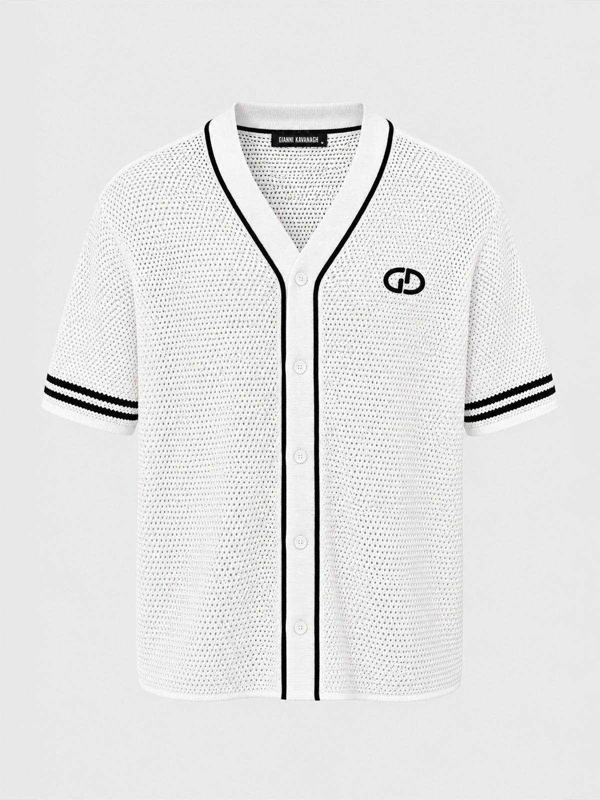 shirts / White Baseball Knit Shirt