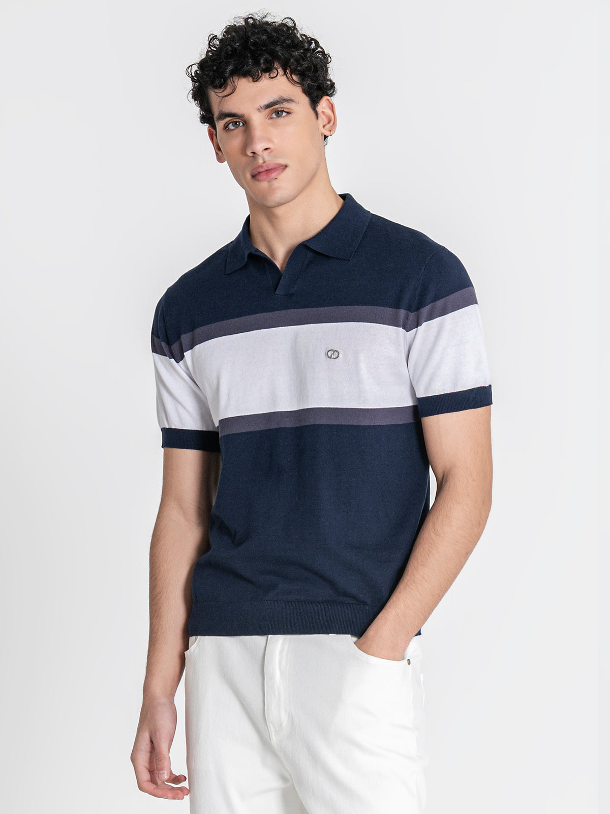 polos / Navy Blue Block Knit Polo
