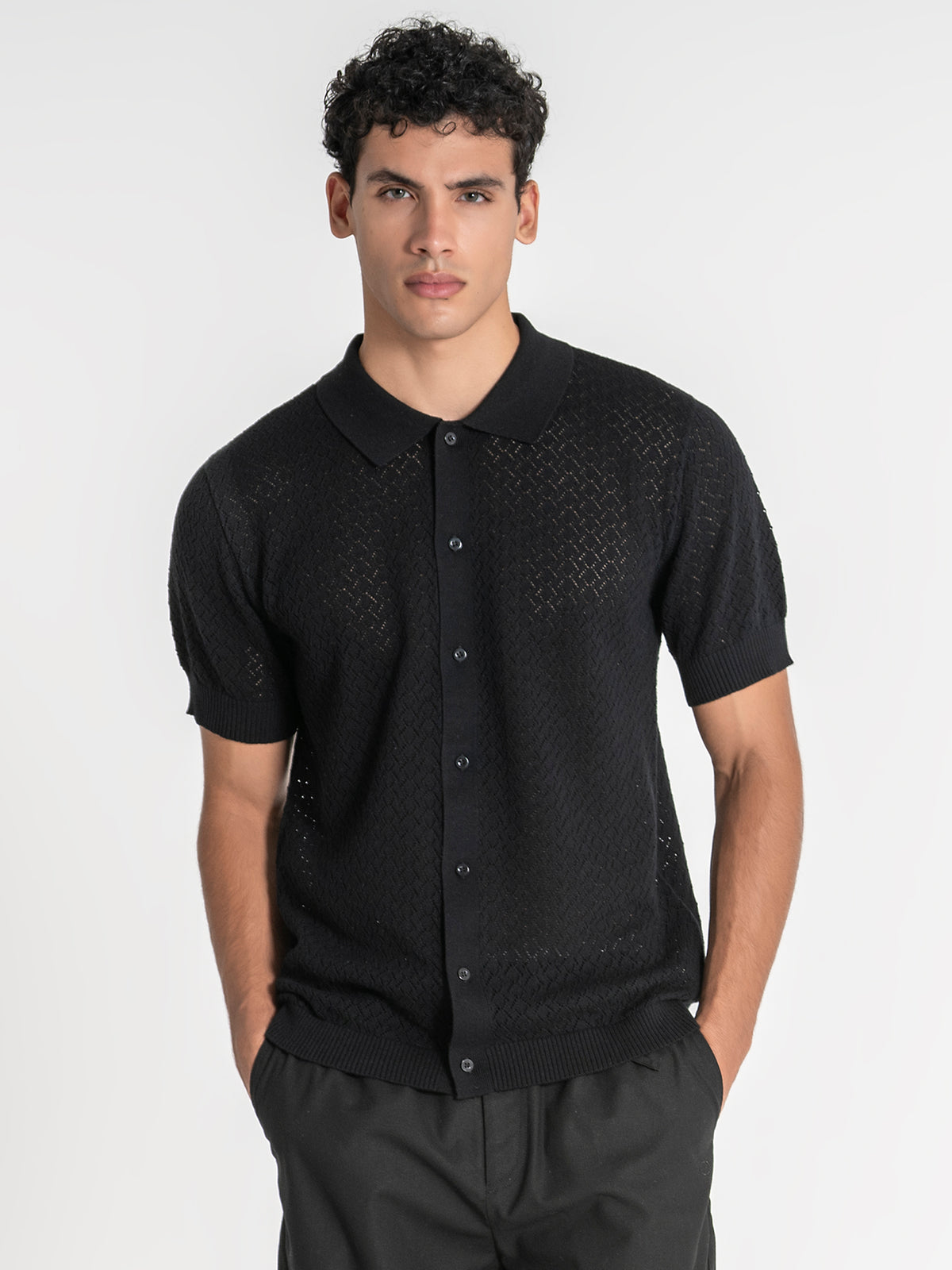 Camisa De Punto Negra Buttoned