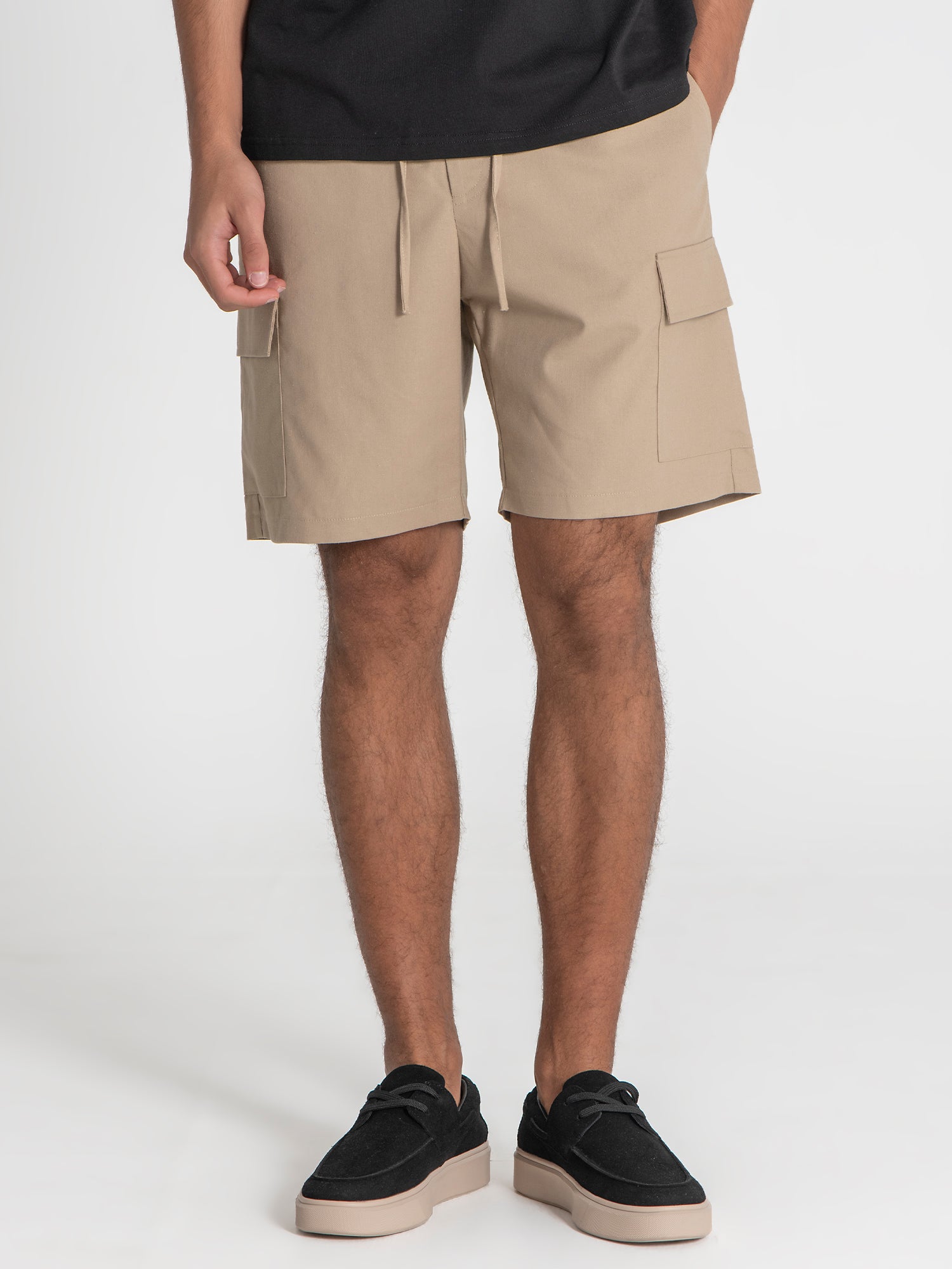 Camel Cargo Linen Shorts