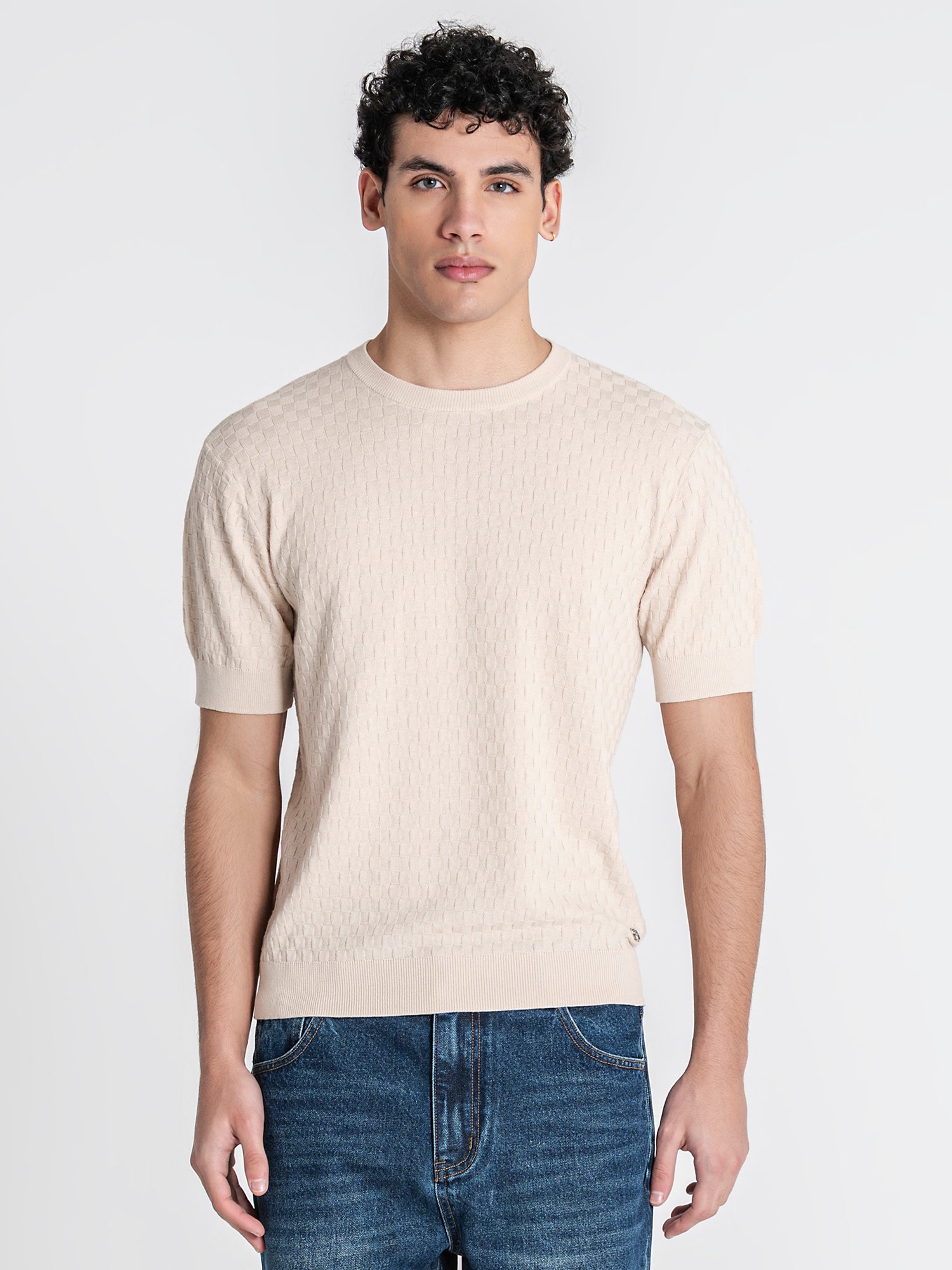 Beige Squared Knit Tee