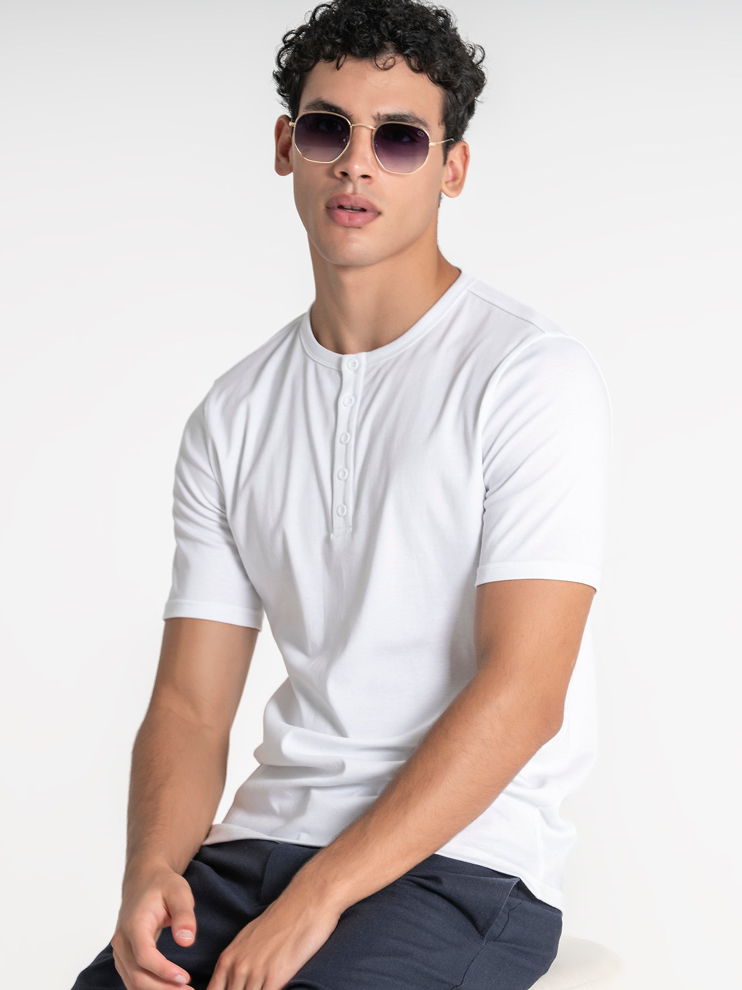 White Button Henley Tee