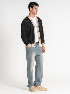 jackets / Black Striped Knit Cardigan