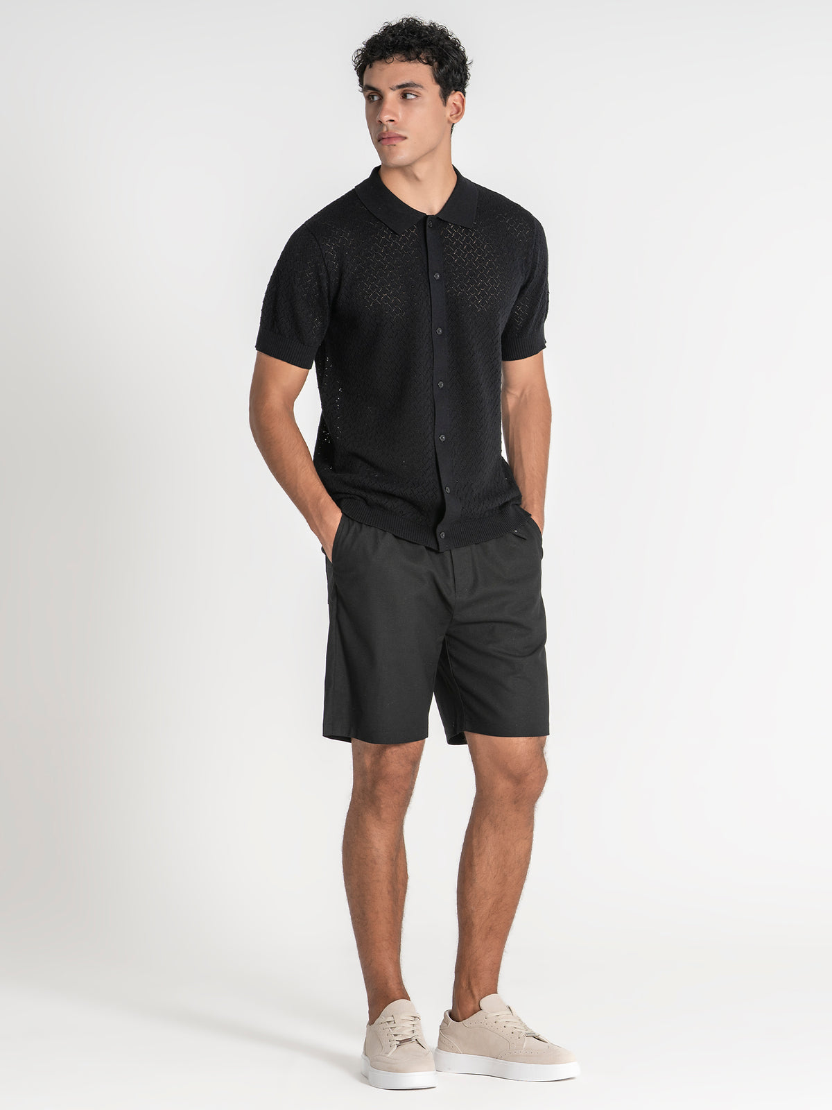 Camisa De Punto Negra Buttoned