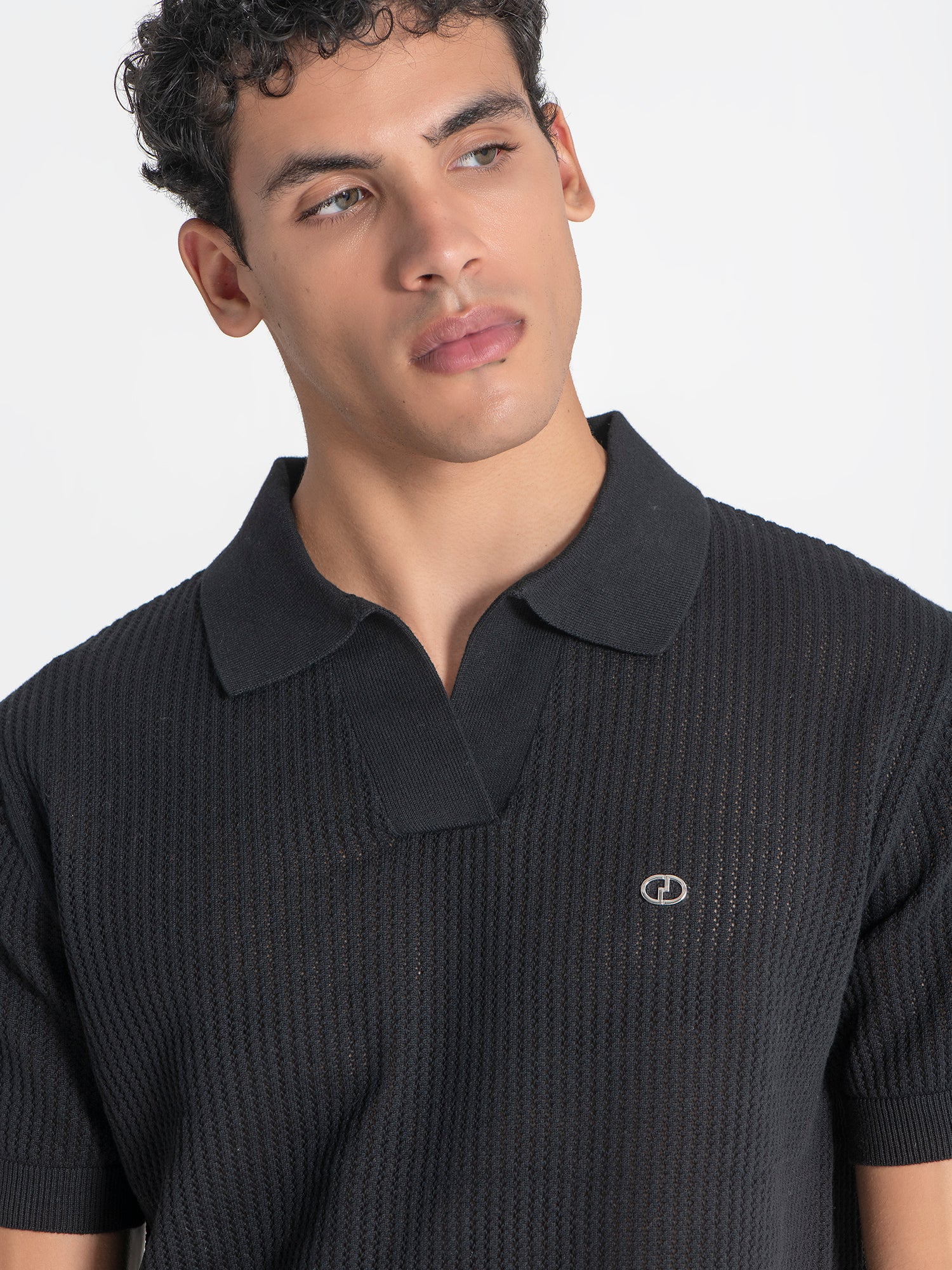 polos / Black Mesh Knit Polo