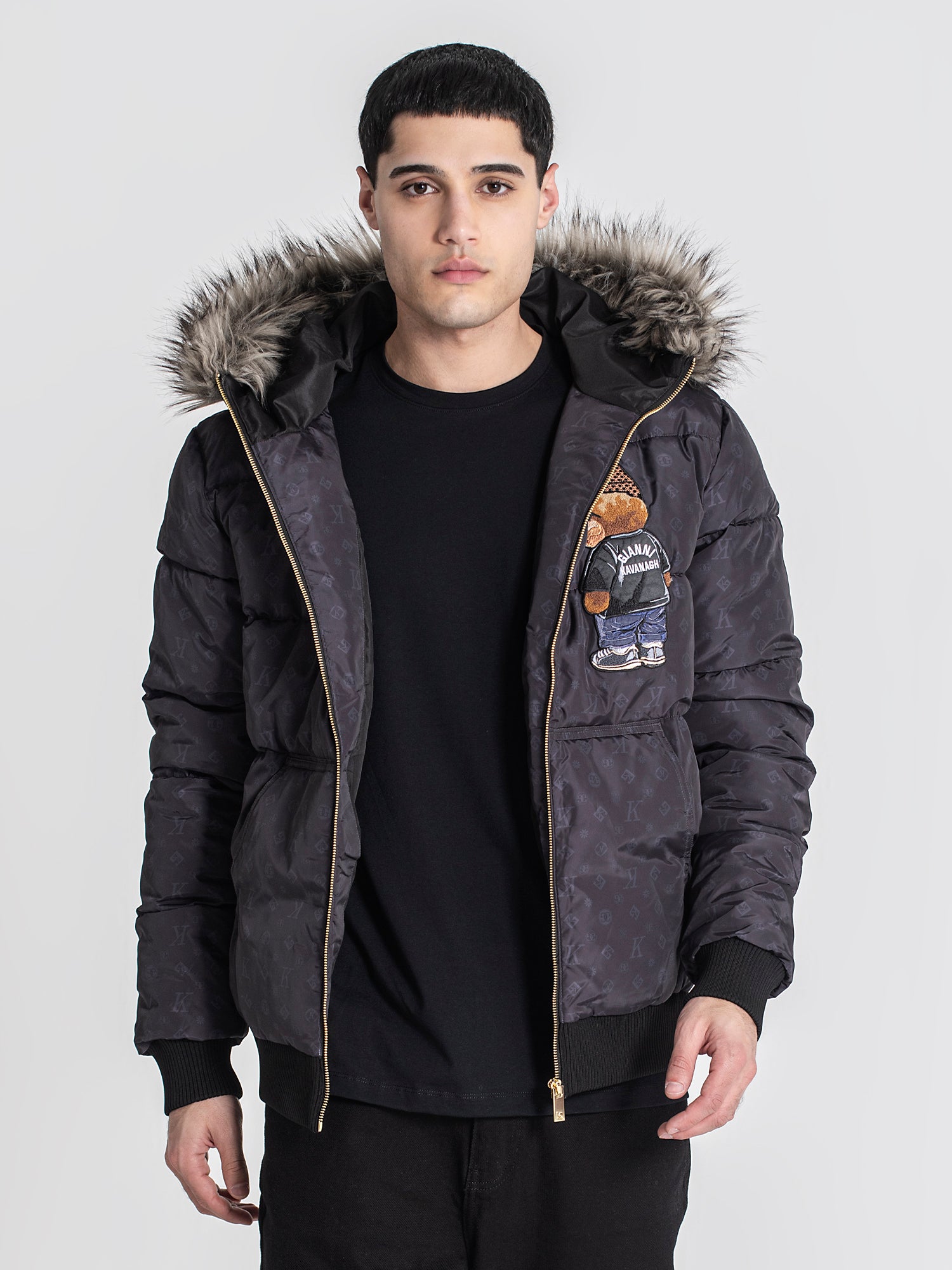 Black Logomania Bear Puffer Jacket