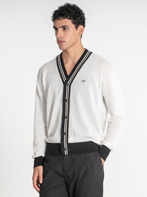 jackets / Beige Striped Knit Cardigan