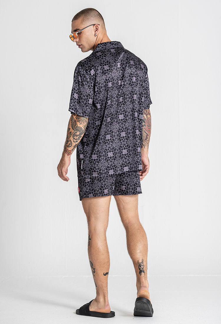 shirts / Black Tiled Satin Shirt