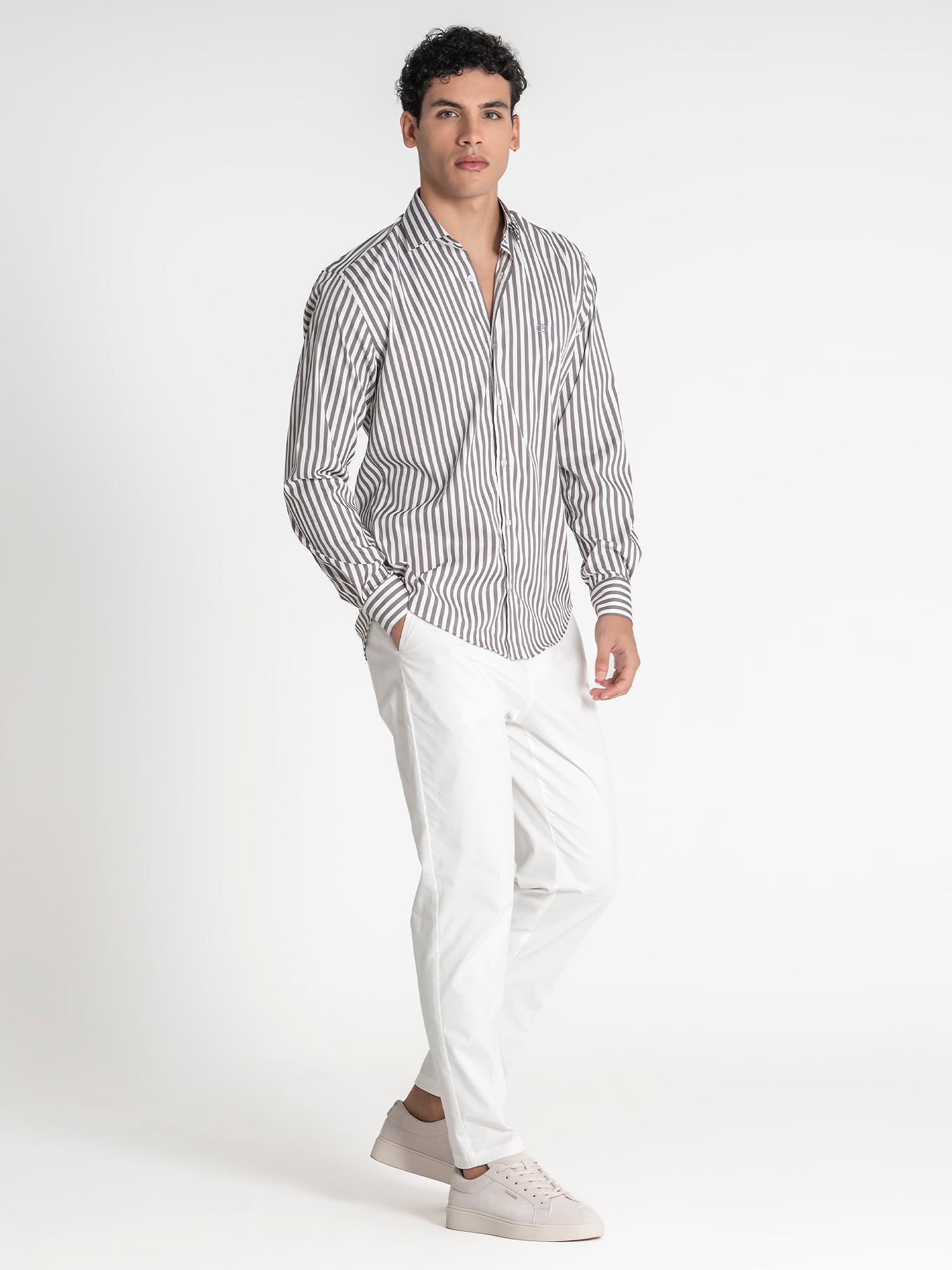 shirts / Taupe Striped Shirt