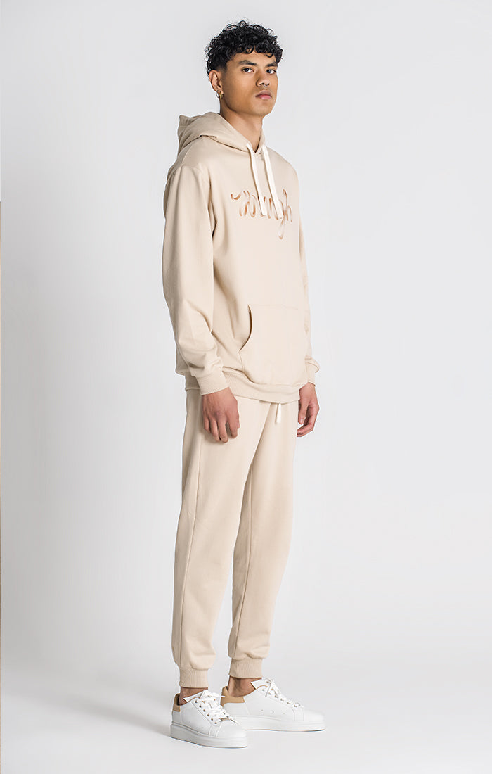 Beige Laced Oversized Hoodie