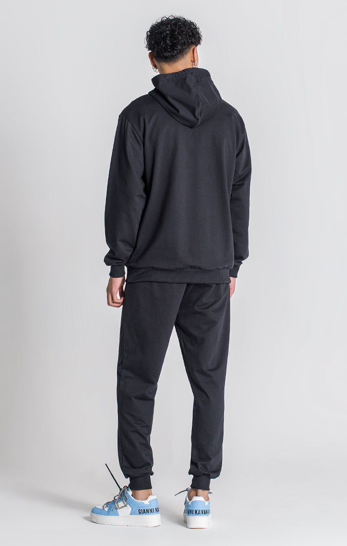 Black Overlap Oversized Hoodie