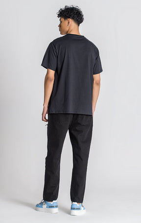 Black Overlap Oversized Tee