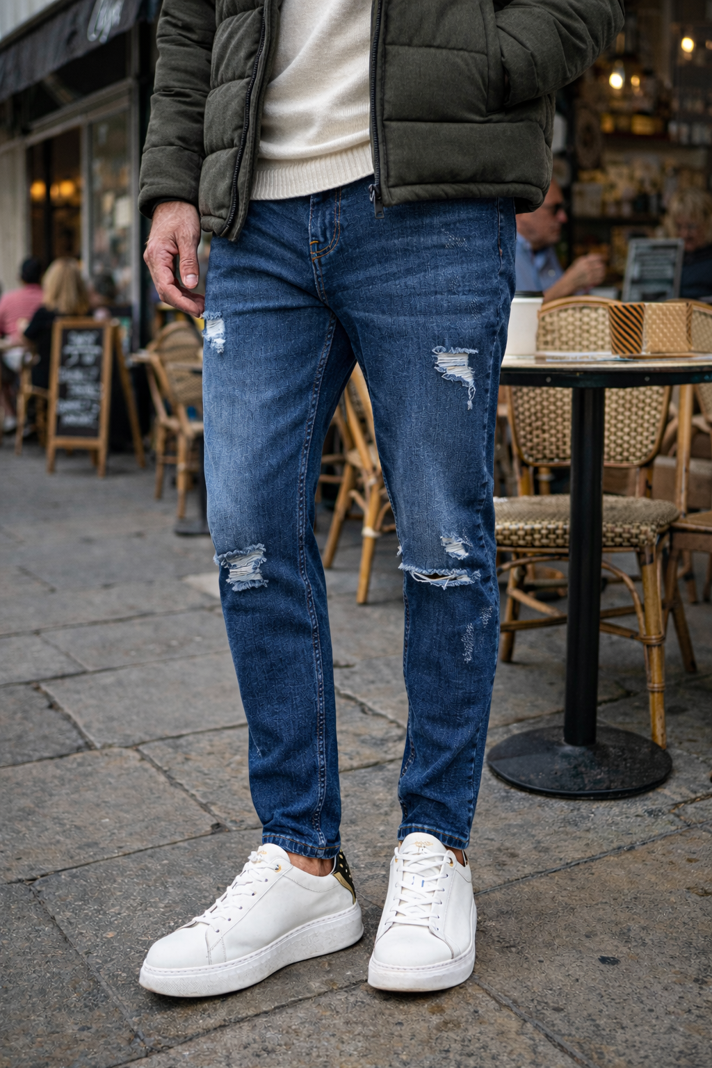 Dark Blue Ripped Carrot Leg Jeans