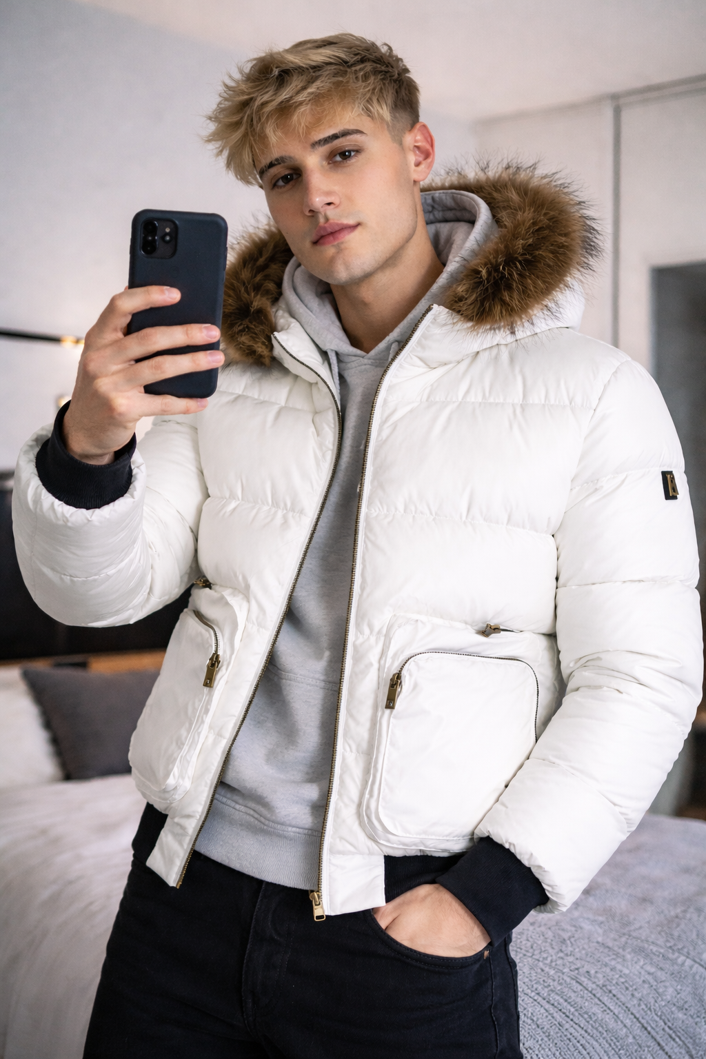 White Utility Puffer Jacket