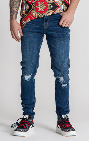 Dark Blue Core Ripped Slim Fit Jeans