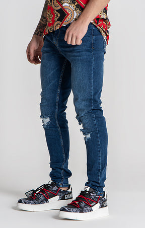 Dark Blue Core Ripped Slim Fit Jeans