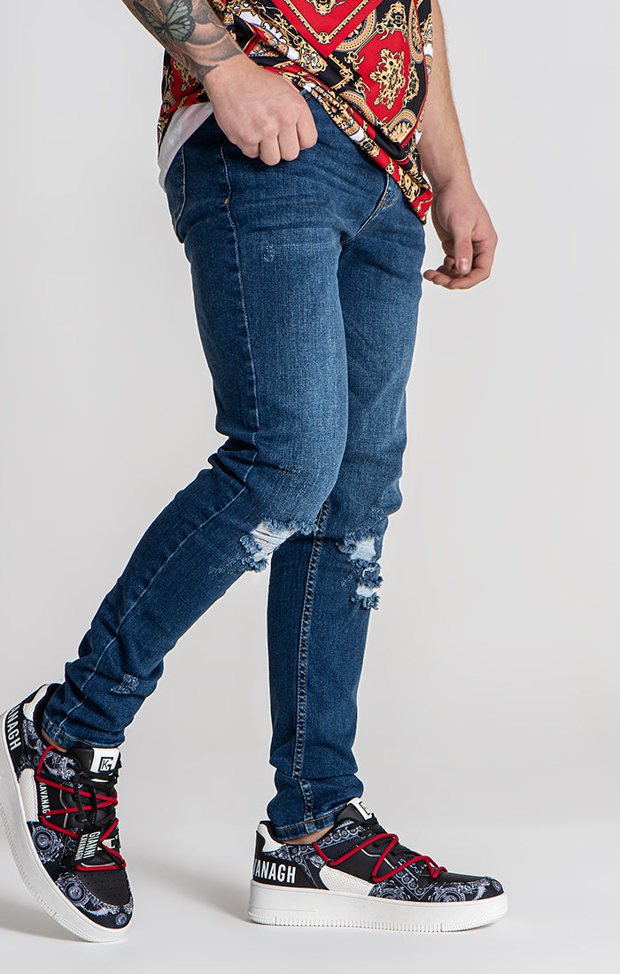 Dark Blue Core Ripped Slim Fit Jeans