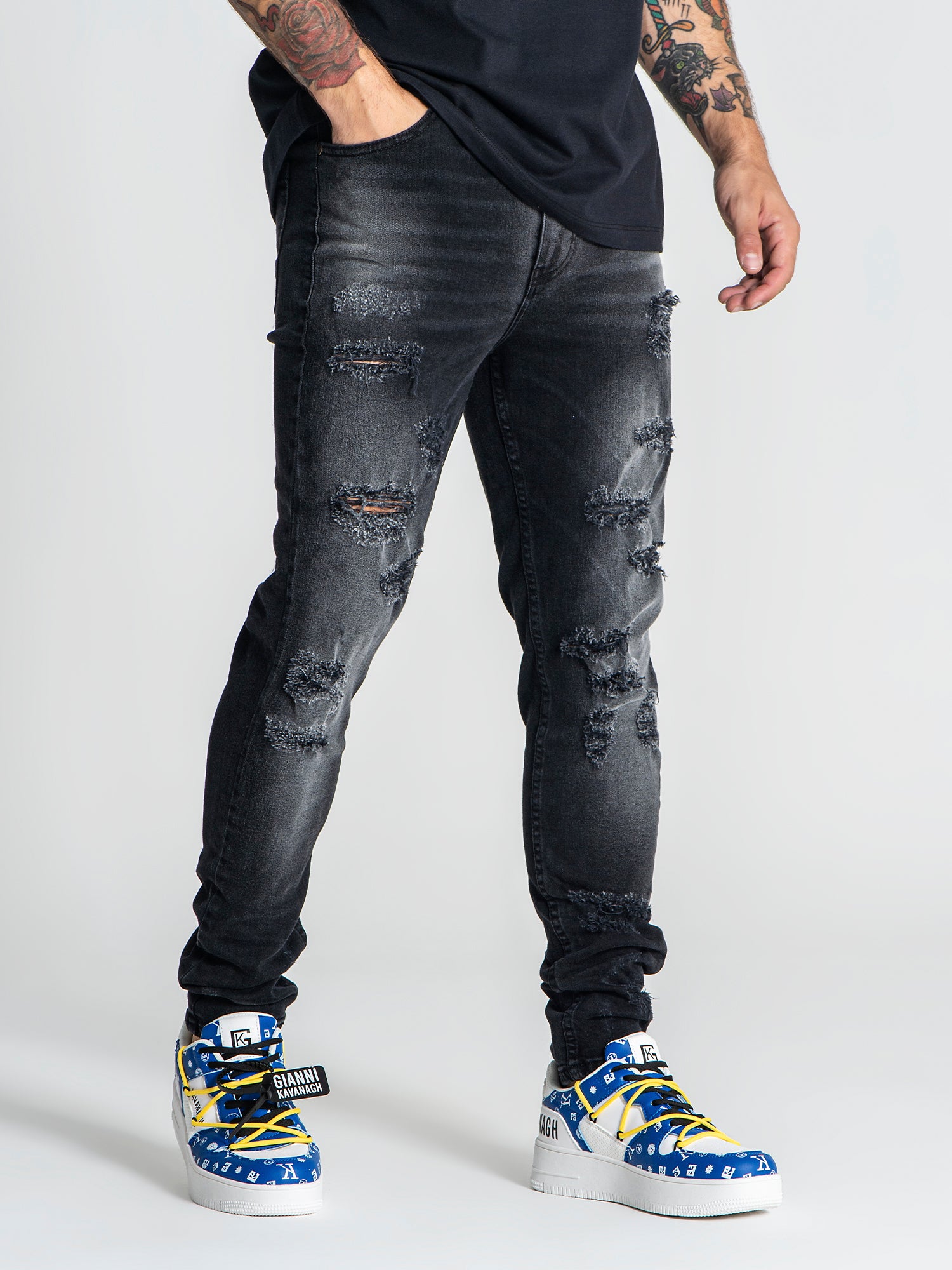 Black Destroyed Slim Fit Jeans