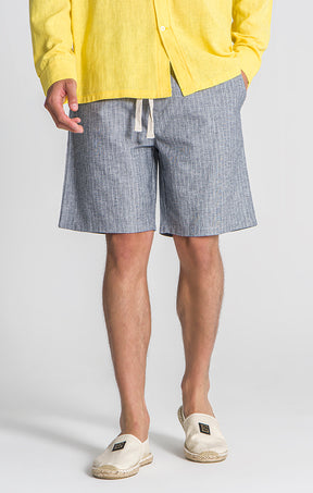 Blue Linen Striped Shorts