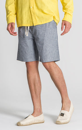 Blue Linen Striped Shorts