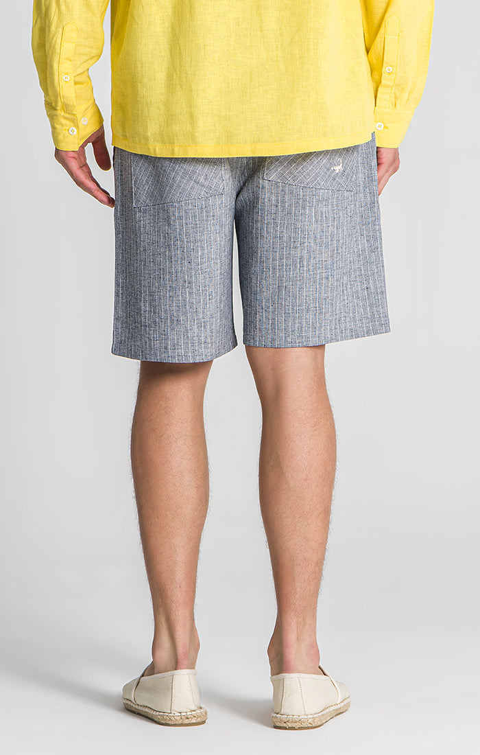 Blue Linen Striped Shorts