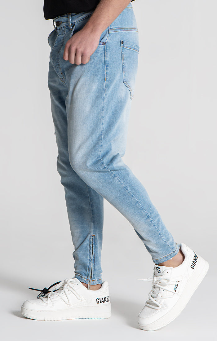 Light Blue Distressed Zip Jeans