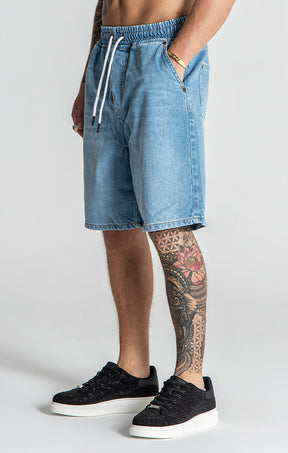 Light Blue Elastic Waist Shorts