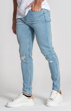 Light Blue Ripped Slim Fit Jeans