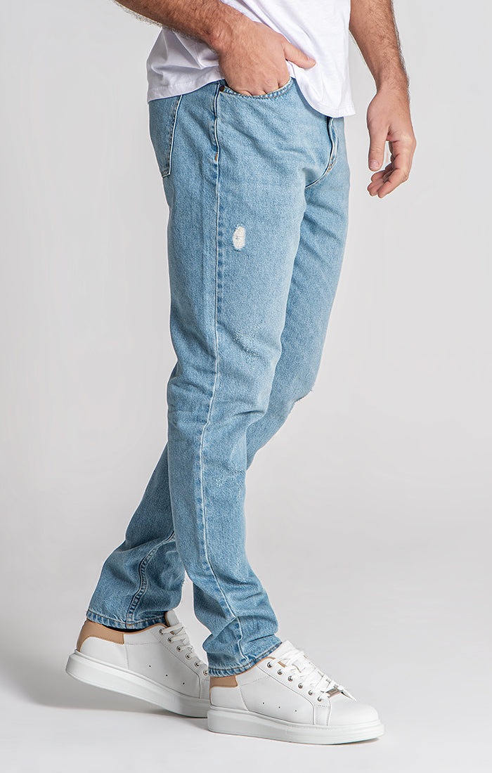 Light Blue Ripped Straight-Leg Jeans