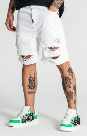 White Damage Ripped Shorts