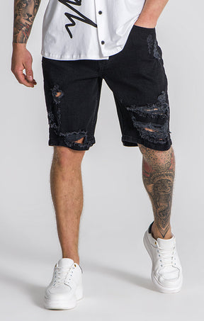 Black Refraction Denim Shorts