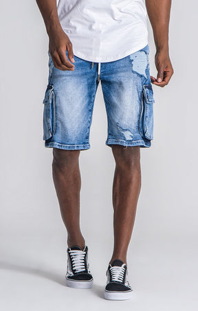 Light Blue Ripped Cargo Shorts