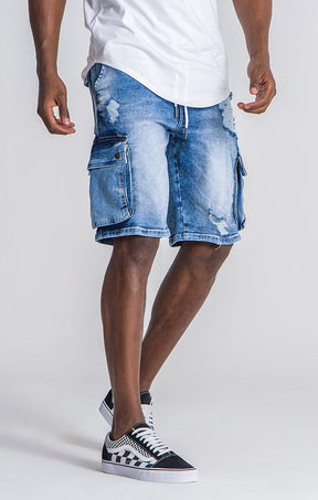 Light Blue Ripped Cargo Shorts