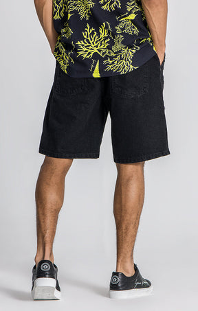 Black Underwater Denim Shorts