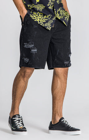 Black Underwater Denim Shorts